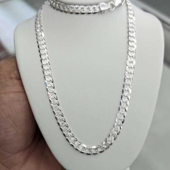 925 Sterling Silver Cuban Curb Diamond Cut Chain 5.8mm 20 Inches